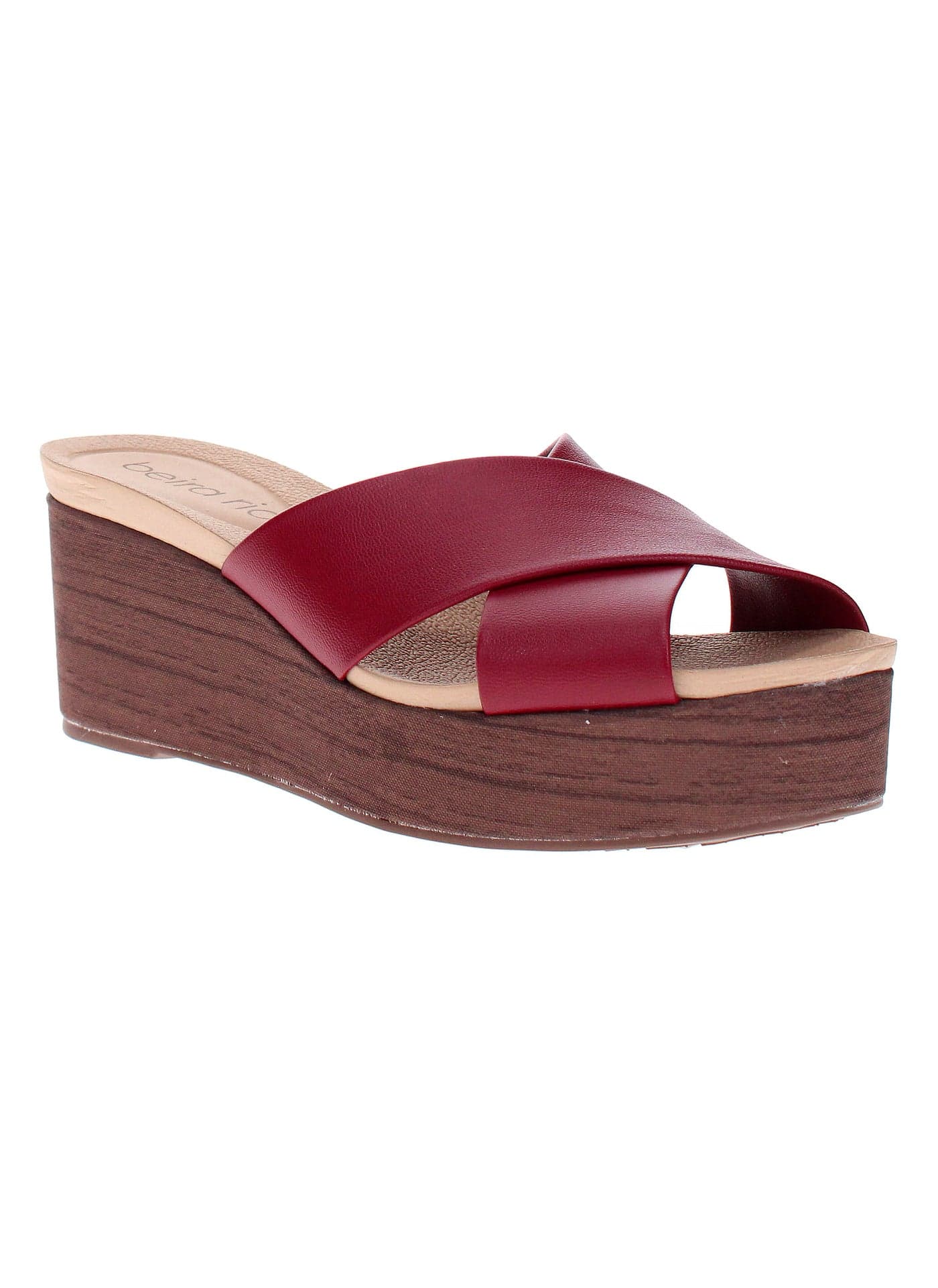 Beira Rio Women’s Red Criss-Cross Peep Toe Wedge Sandals – Comfortable Slip-On Heel with Cushioned Insole