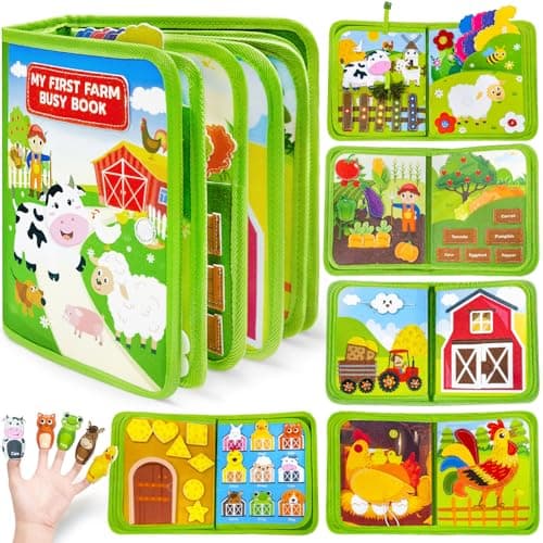 Busy Book for Toddlers 13 Montessori Toys for 1 2 Year Old Boy Girl Birthday Gifts Busy Board Educational Learning Toys for 1 Year Old Toddler Airplane Travel Toy Farm Animals Activity Books
