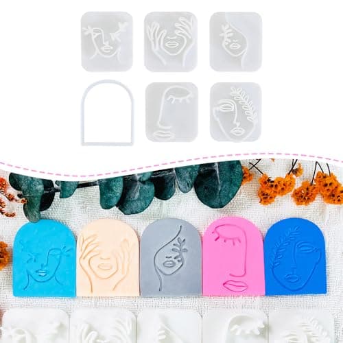 Polymer Clay Cutters Line Face Set 6PCS Abstract Portrait Clay Cutters for Polymer Clay Jewelry Clay Earring Cutters with Arch Shape and Face Texture Molds Clay Tools for Artistic Earrings