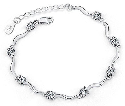YouBella Jewellery Silver Plated Charm Bracelet Bangle For Girls and Women (Crystals 1)