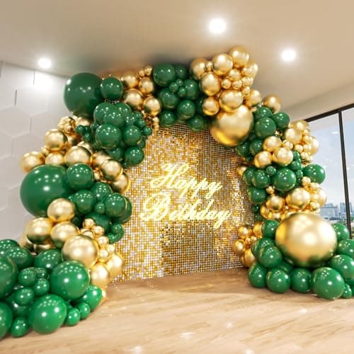 ADOINBY Green and Gold Balloon Arch Kit 140Pcs Emerald Forest Hunter Dark Green Metallic Gold Balloon Garland Kit for Wedding Engagements Birthday Baby Shower Anniversary Party Decorations