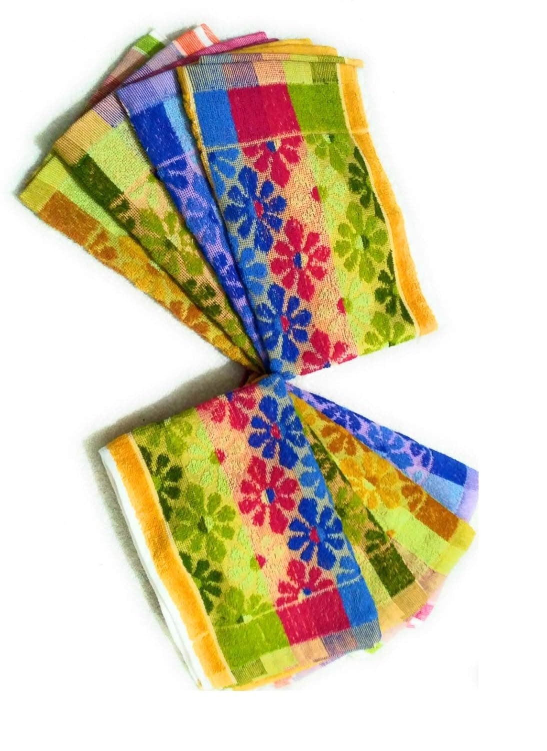 Cotton Colors Floral Design Hand Towels (Medium, Multicolor, Pack of 8)_t019