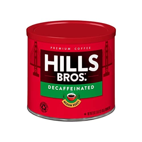 Hills Bros Decaffeinated Ground Coffee Premium Arabica Coffee Beans Medium Roast Rich Flavor Cup After Cup Recyclable Steel Can for Freshness Certified Kosher 23 OZ Can