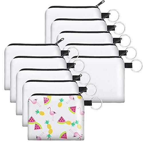 Frienda 10 Pieces Sublimation Coin Purse DIY Blank Makeup Bags Bulk Cosmetic Pouch Small Cute Coin Purse Heat Transfer Canvas Bag with Zipper for Ladies Kids(4.33 x 5.91 Inches)