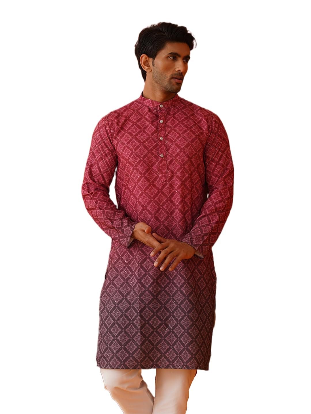 Jompers Maroon Maroon Ombre Printed Kurtas for Men (Maroon, XXL)