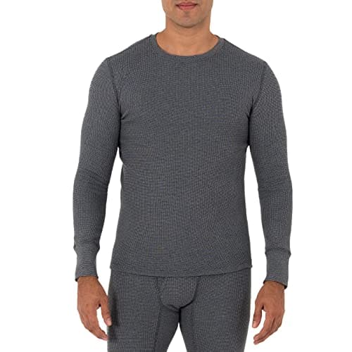 Fruit of the Loom Men's Recycled Waffle Thermal Underwear Crew Top, Greystone Heather, Large