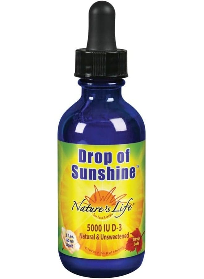 Nature's Life Drop of Sunshine Vitamin D-3 Drops in Organic Extra Virgin Olive Oil & Coconut Oil 5000IU | Supports Strong Bones & Immune System | 2 oz