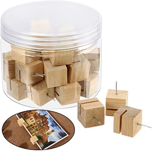 Hotop 30 Pieces Slot Wood Push Pins Holder Thumb Tacks for Holding Photo Picture Business Card Cork Boards Map Photos Calendar