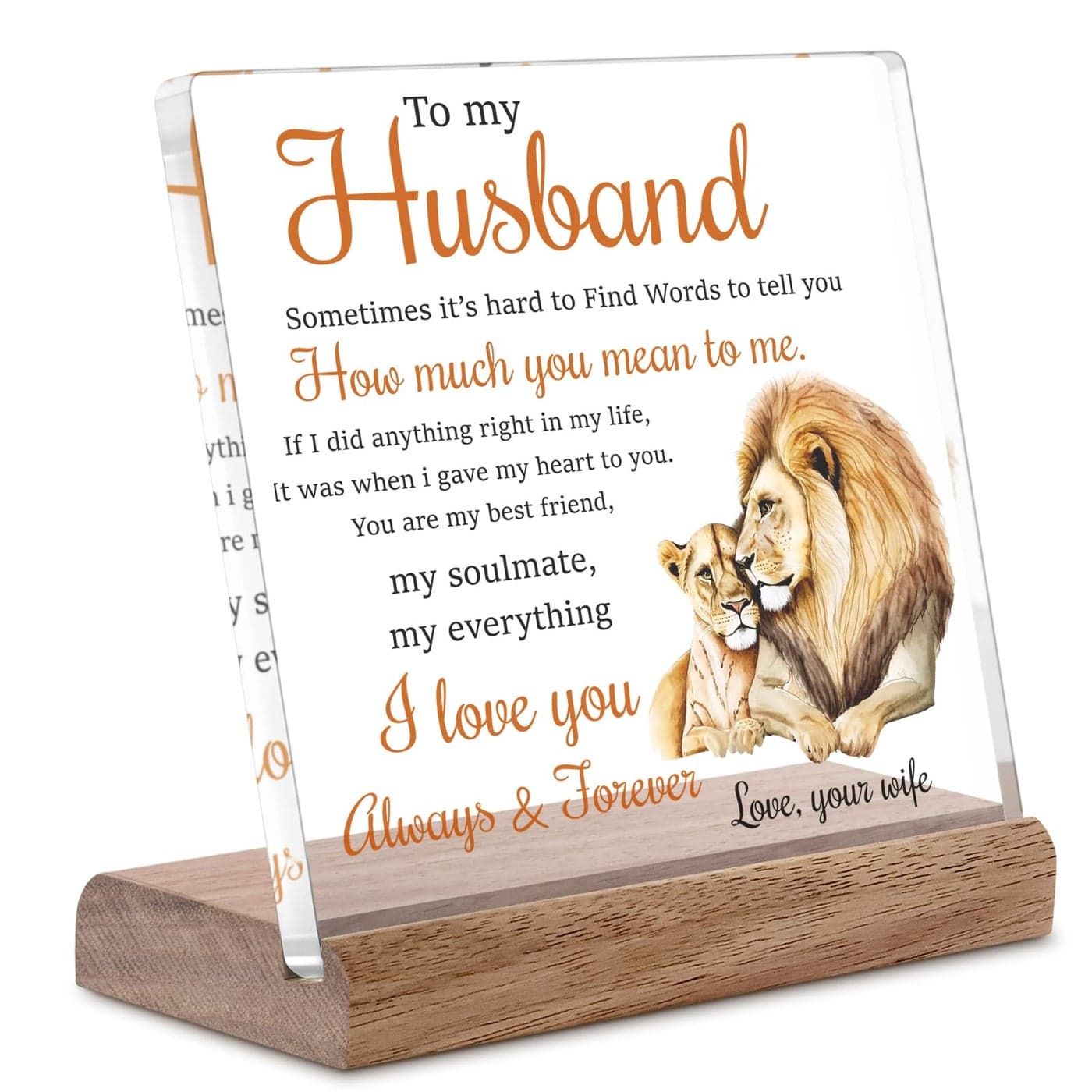 Gifts for Husband from Wife Lion Themed Loving Acrylic Plaque Gifts Romantic Birthday Gifts for Husband Home Office Desk Decorations Christmas Wedding Anniversary Valentines Day and Fathers Day Gifts