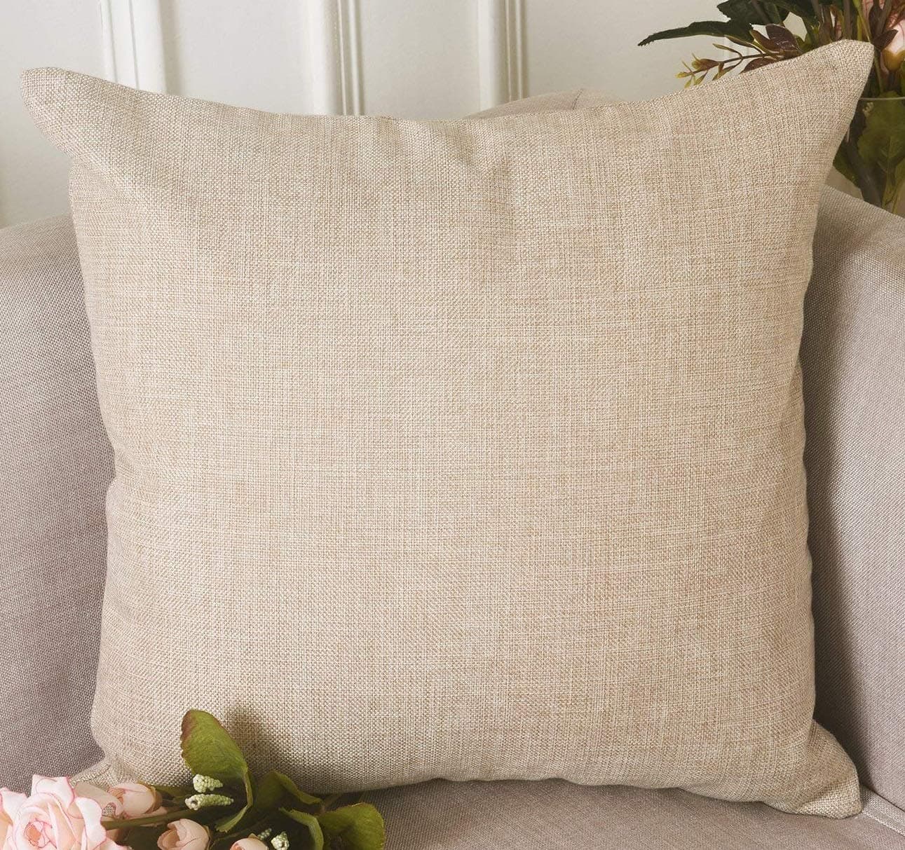 Khooti Jute Light Linen Jute Cushion Cover, Throw Pillow Cover for Couches, Chairs, Sofas, Beds, Coffee Tables, Living Rooms, Bedrooms, Modern Boho Design, 24x24-inch, | Set of 3