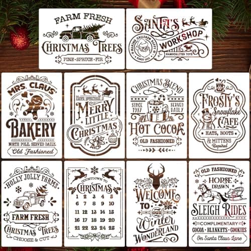 Christmas Stencils for Crafts Reusable A4 Christmas Stencil Holiday Stencils for Painting on Wood Fabrics Porch Hanger Decor