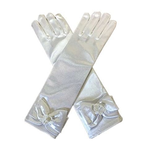 DreamHigh Kids Stretch Satin Long Finger Gloves for Flower Girl Children Party White