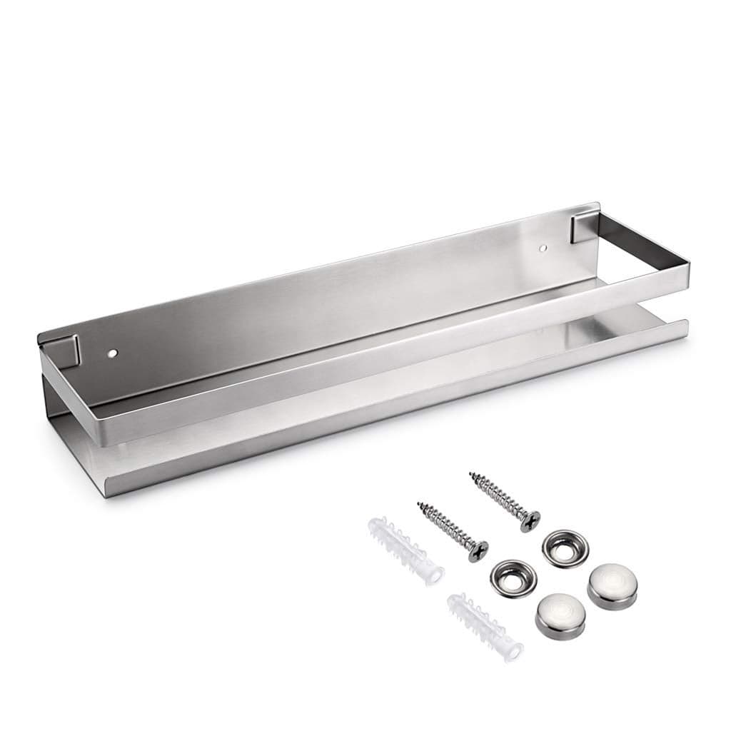 OwnMy Bathroom Shower Shelf Stainless Steel Bath Kitchen Basket Shower Caddy Rack Rustproof Metal Bathroom Storage Floating Shelves Wall Mounted Shower Corner Rectangular Shelf 16 Inch Silver