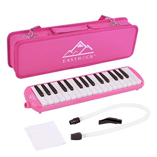 EastRock 32 Key Melodica Instrument Keyboard Soprano Piano Style with Mouthpiece Tube Sets and Carrying Bag for Beginners Adults Gift Pink