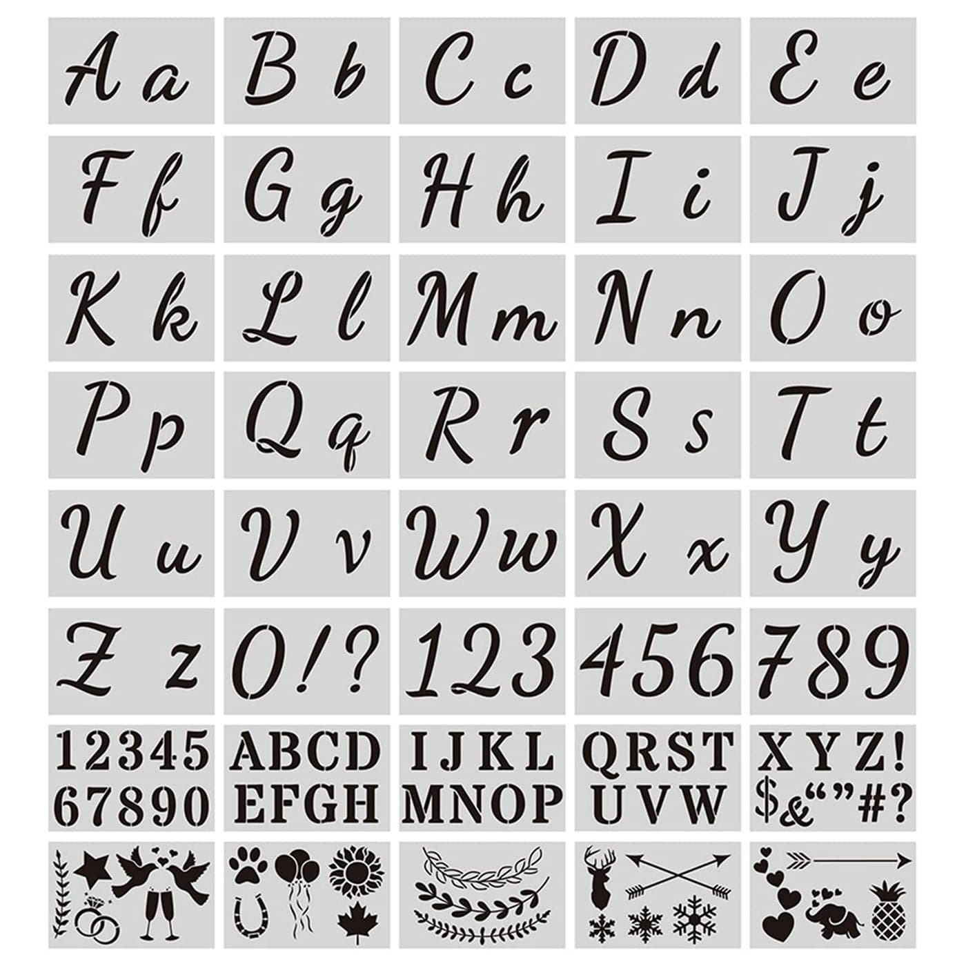 40Piece Letter Painting Stencils Reusable Cursive Number Stencils for Wood Wall Scrapbooking DIY Projects