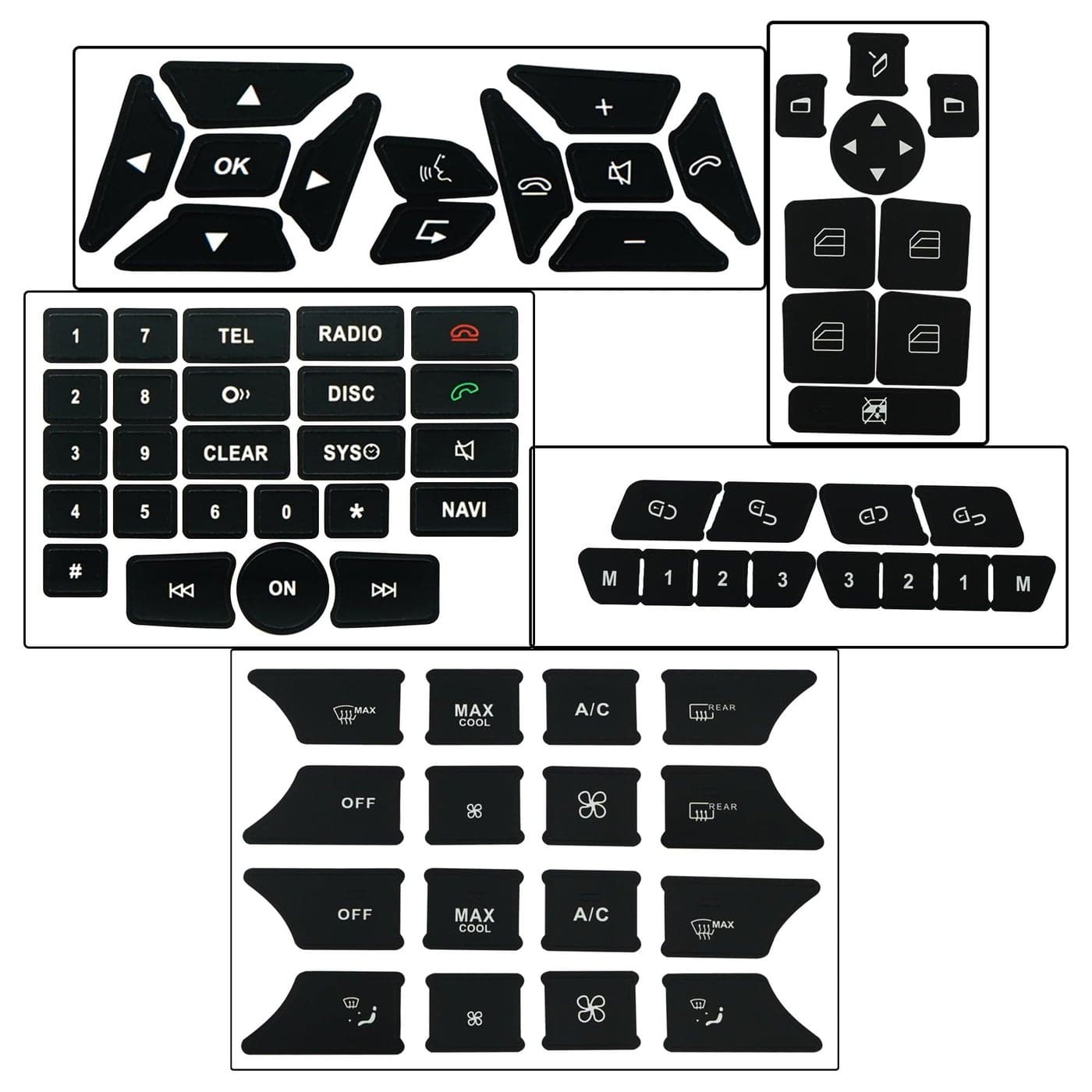 Runfider Car Interior Stickers Button Decals for Mercedes Benz A W176 B W246 C W204 E W212 SLK R172 CLS W218 GLK X204 SL R231 Steering Wheel AC Window Radio Number Door Air Conditioner Repair Kit