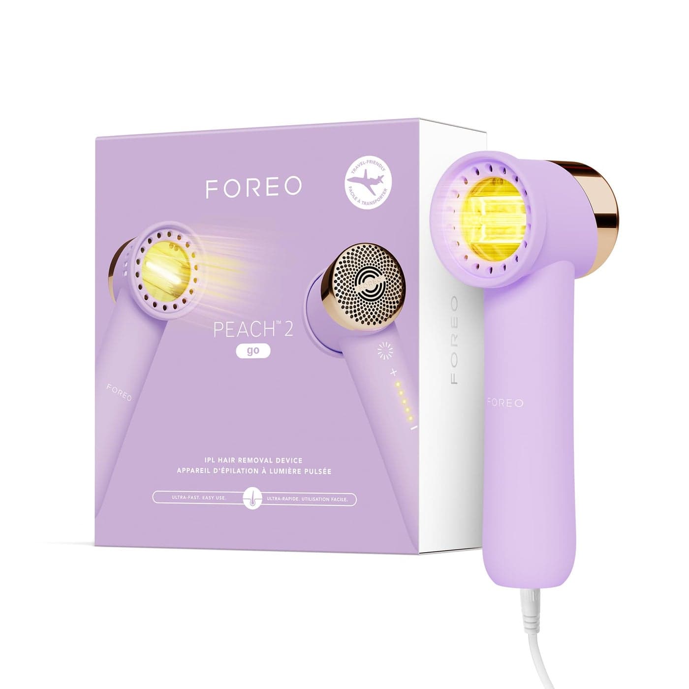 FOREO Peach 2 go IPL Hair Removal Device - Travel-Friendly Permanent Removal - Laser Treatment for Body & Face - Painless & Skin Cooling - Silicone Shield - Customizable - Lavander
