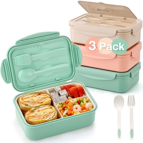 Mfacoy 3 Pack Bento Boxes for AdultsKids 1100 ML Bento Lunch Box With Spoon Fork Lunch Box Containers Bento Box for Dining Out Work Picnic BPAFree Microwave Dishwasher Safe