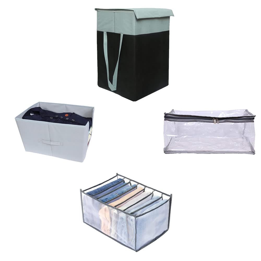 MBW Storage combo set pack of 4 With 1 X Saree Cover 1 X Laundry Bag 1 X 7Grid 1 X Shirt Sacker
