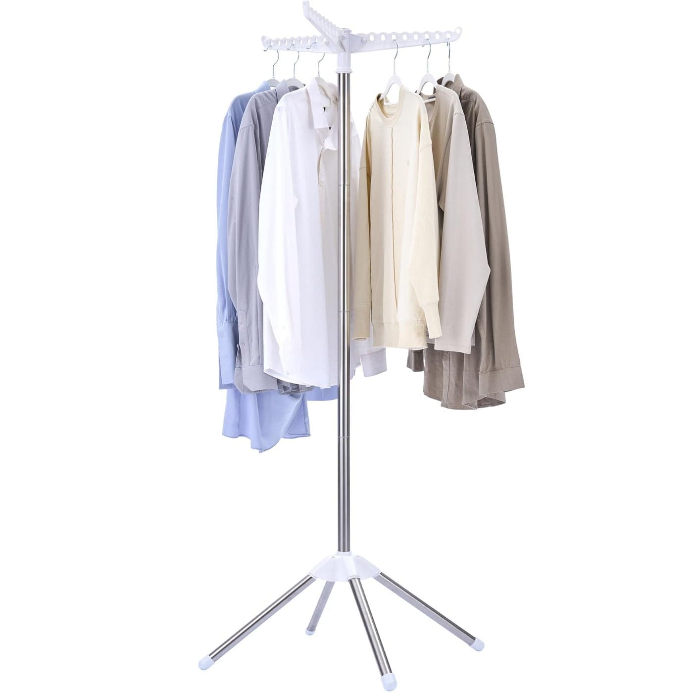 CASAMAYA Clothes Drying Rack Foldable 59 inch Tripod Laundry Drying Rack Indoor with Rotating Clothes Rail for 27 Pieces of Clothes Space Saving Stainless Steel White and Silver CDR001W01