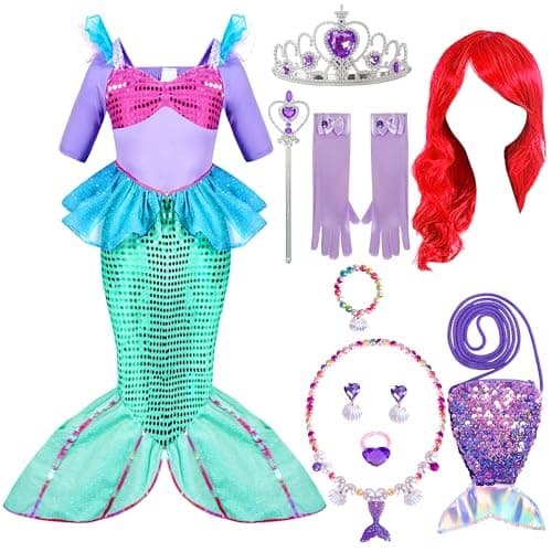 Spooktacular Creations Halloween Little Mermaid Costume for Girls, Sequin Mermaid Dress Set, Light Purple Princess Dress for Toddler Dress-Up, Cosplay Party (3T, 3-4 yrs)
