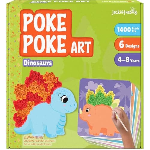 jackinthebox Poke Poke Art Dinosaurs Theme MessFree Fabric Art and Craft Flower Pressing Kits Gift for Kids Easter Gifts for Girls and Boys Ages 4 5 6 7 8