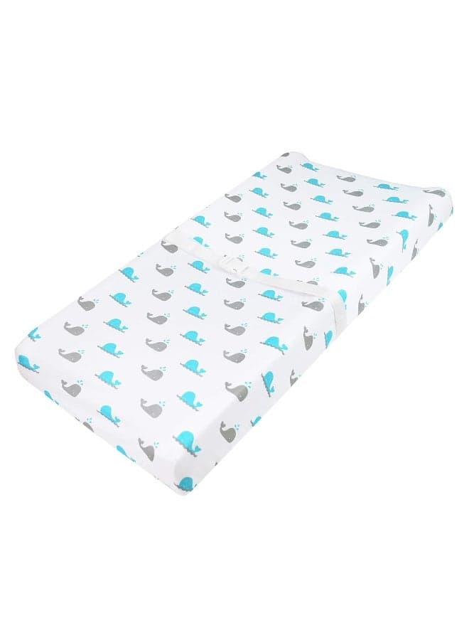 American Baby Company Printed 100% Cotton Knit Fitted Contoured Changing Table Pad Cover - Compatible with Mika Micky Bassinet, Aqua Whale, for Boys and Girls