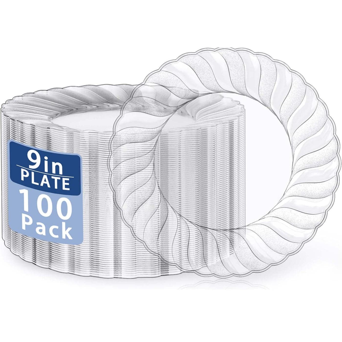 UQE 100 Pieces Clear Plastic Plates 9 Inch Clear Disposable Plates Washable Reusable Premium Hard Plates Party Supplies for Birthdays Celebrations Travel Wedding Party and Events