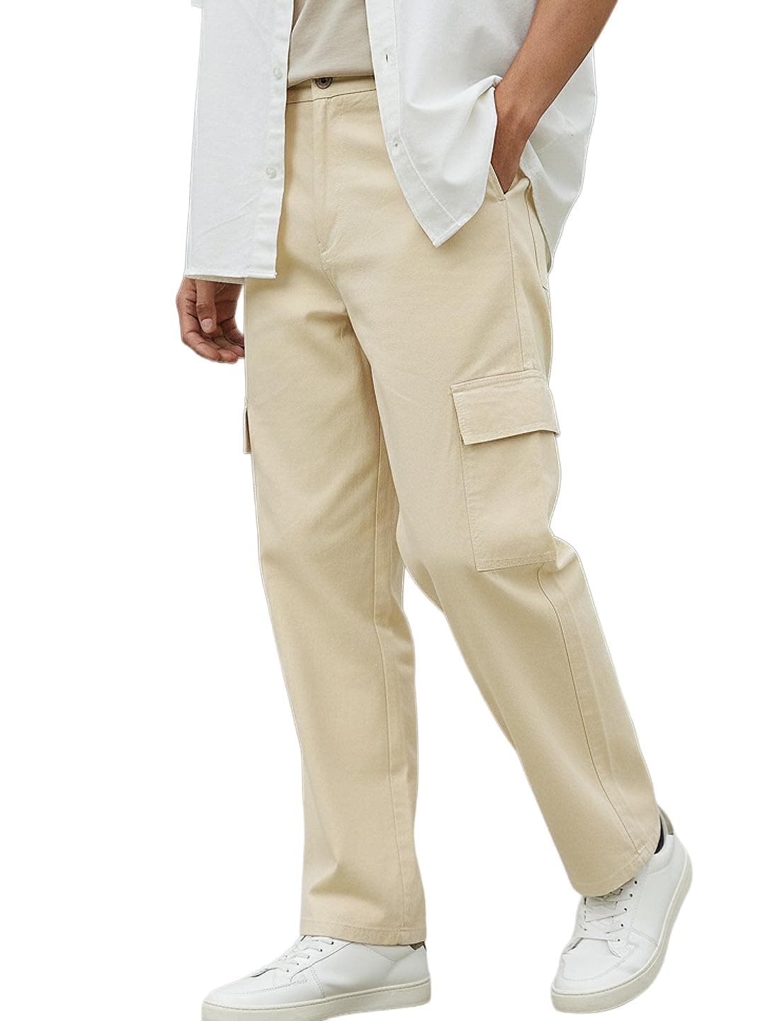 Urbano Fashion Men's Beige Loose Baggy Fit Solid Cargo Chino Pant with 6 Pockets Non-Stretchable (chicargolos-04-beige-32)