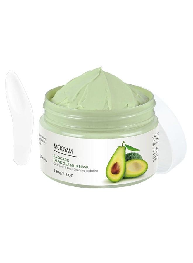 Avocado Dead Sea Mud Mask 120g | Deep Cleansing, Detox & Oil Control | Pore Minimizing, Blackhead Removal, Anti-Wrinkle & Hydrating Moisturizing Facial Mask For All Skin Types