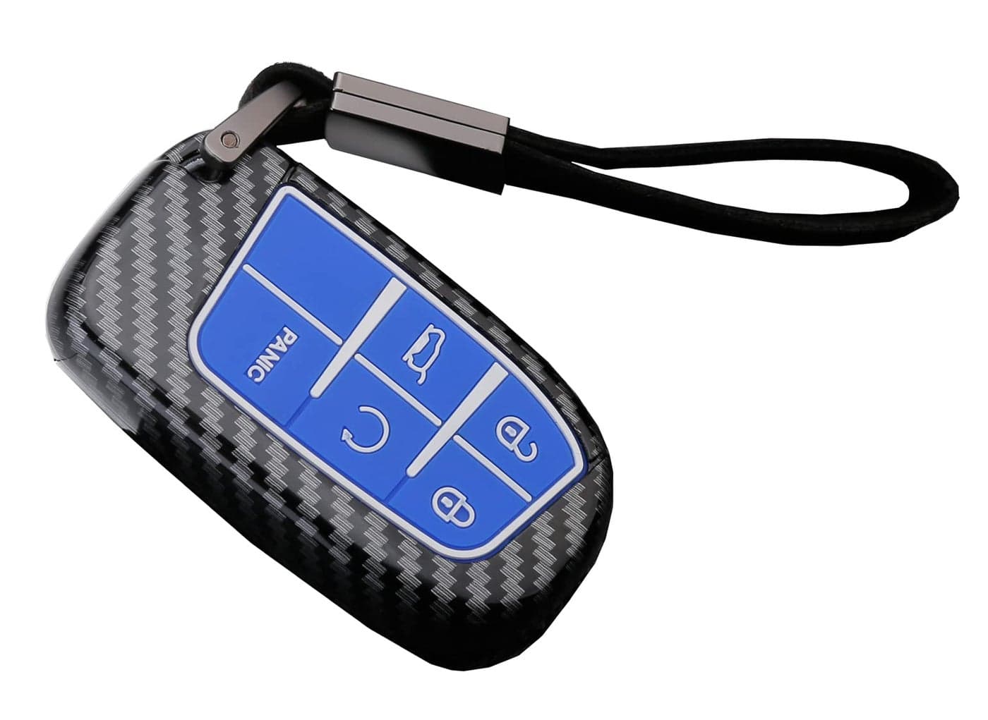 Key Fob Cover Case for Jeep Grand Cherokee Renegade Chrysler 200 300 Dodge RAM Durango Charger Challenger Journey Dart Fiat 5 Buttons Keyless Entry Remote Case Holder ABS Carbon Fiber Pattern Blue