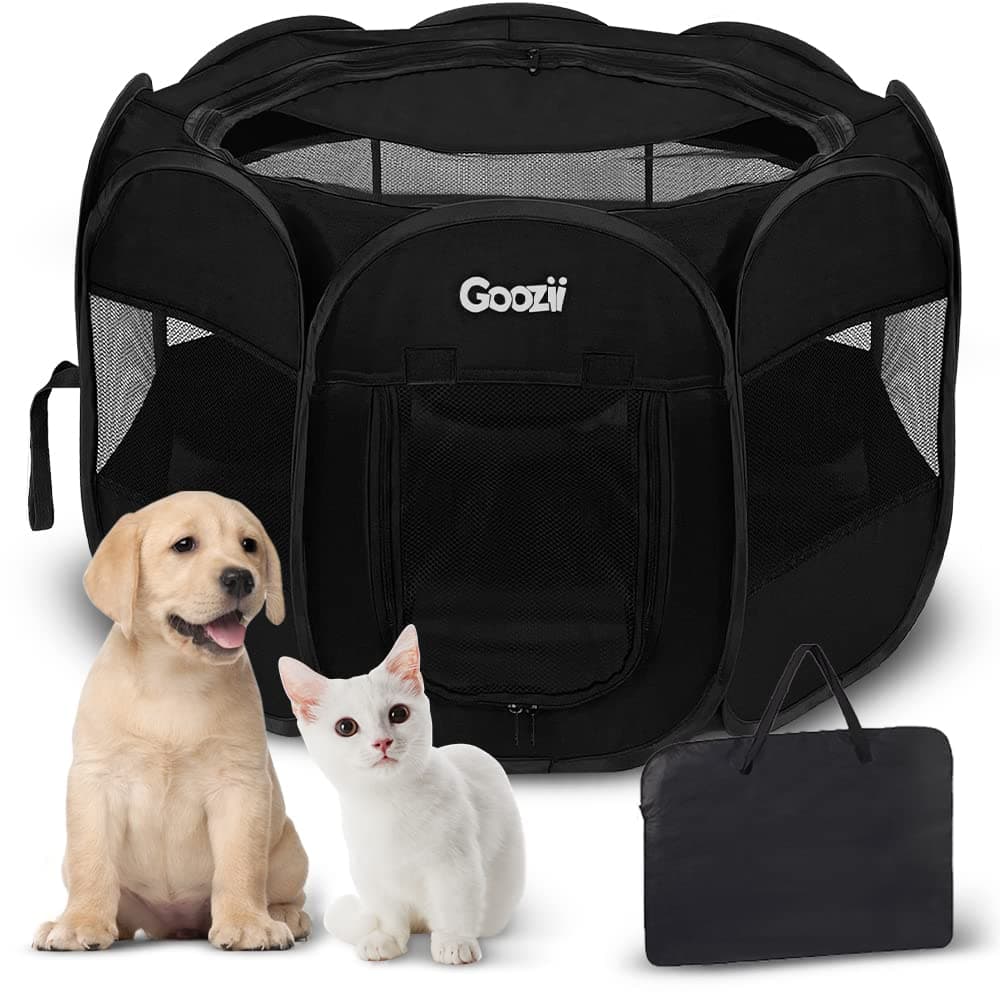 GOOZII Puppy Playpen Indoor for Small Dogs Portalble Pet Dog Play Pens Kennel Crate with Top Cover Floor Door Enclosed for Large Cats Animal as Dog Lovers Black Medium Size