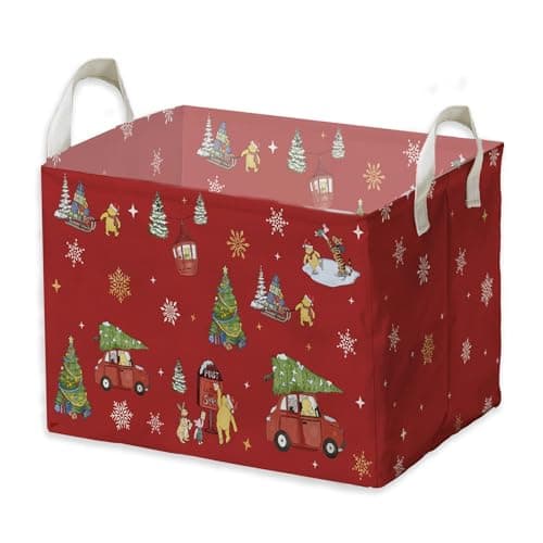 ZsaTuiy Winnie Theme Christmas Storage BasketHamper Winnie Baby Stuff Collapsible Storage Bin Laundry Hamper With A Waterproof PE CoatingPerfect Decoration for Baby Boy Girl Shower