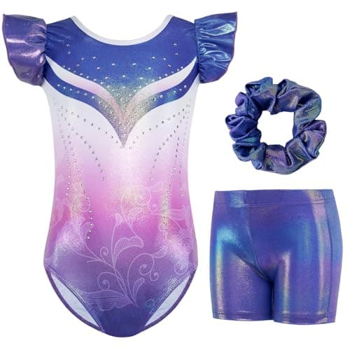 Gogokids Girls Gymnastics Leotards with Shorts Sparkly Toddler Dance Ballet Biketard Stretch Tumbling Outfit Activewear purple 45T 110