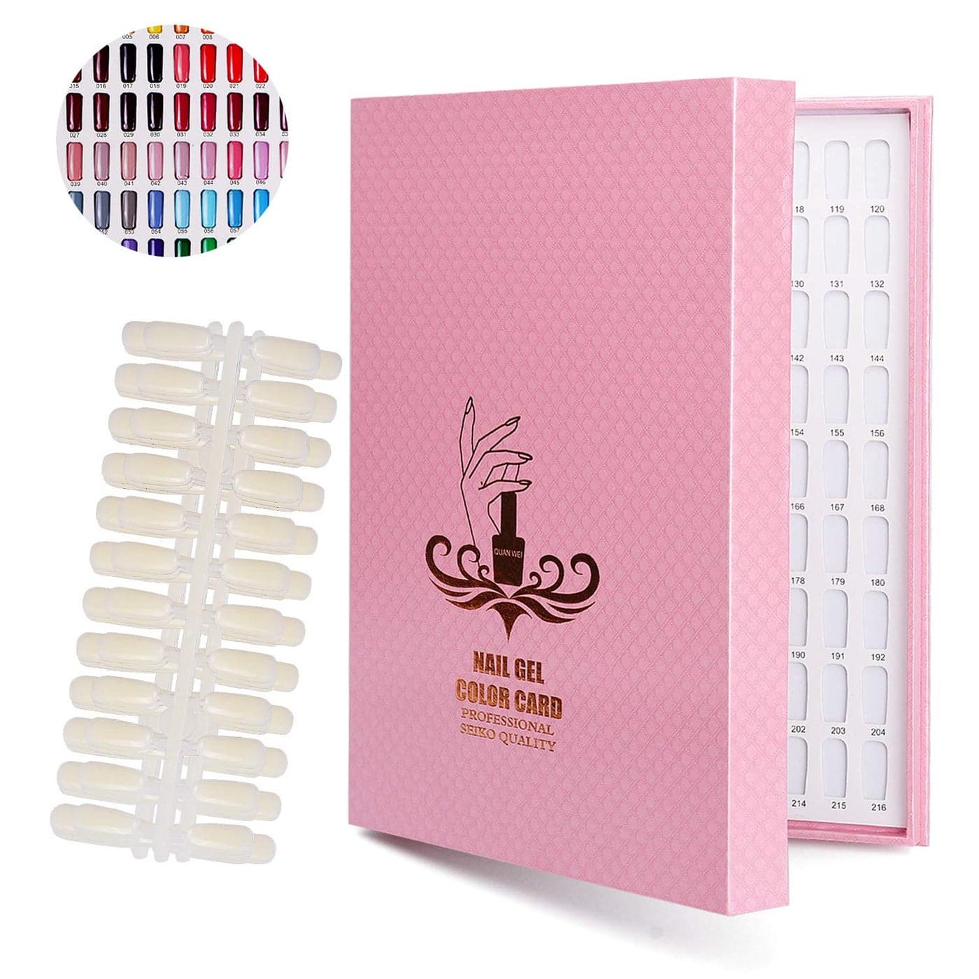 Noverlife 216 Nail Colors Chart Display Nail Gel Polish Display Book with 216 False Nail Tips Professional Salon Nail Color Swatches Nail Practice Card Board