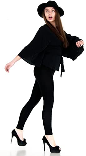 Leggings Depot Womens 1" Waistband High Waisted Solid Leggings Pants (Full Length, Black, One Size Plus)