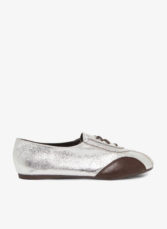 Silver Metallic Oxford Flat Shoes