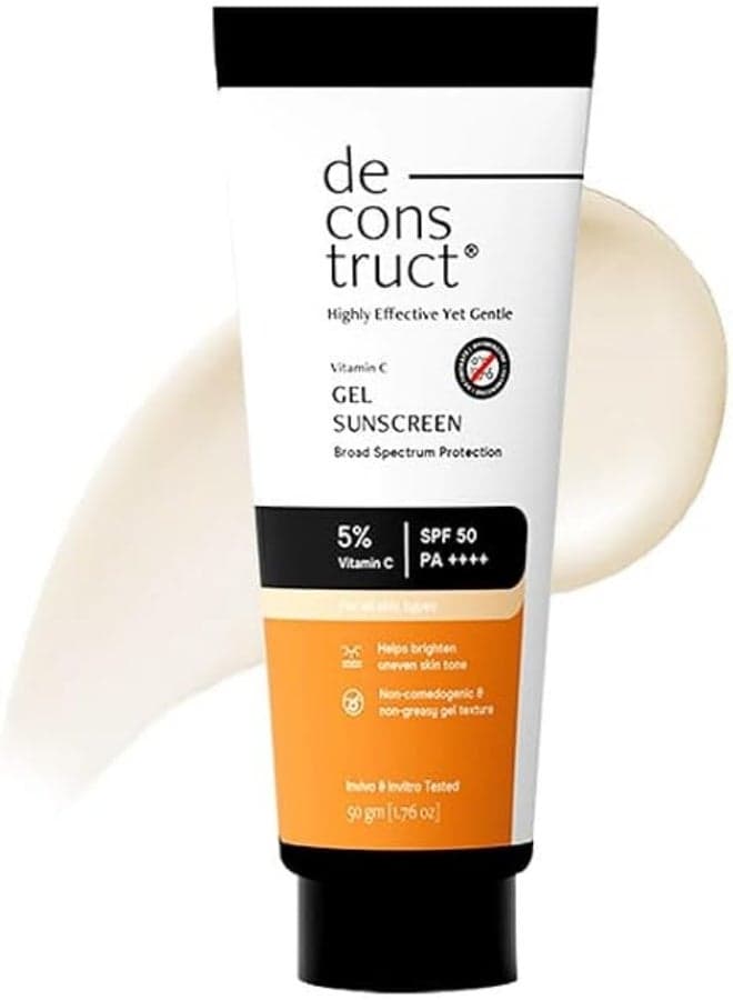 Deconstruct 5% Vitamin C Gel Sunscreen for Oily Skin SPF 50 PA++++ | Brightens Skin Tone | New Gen UV Filters | Lightweight & Non-greasy | In vivo tested | For Men & Women - 50g