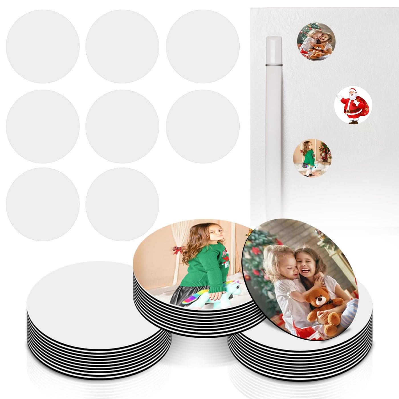 Sublimation Magnet Blanks 30PCS Sublimation Blank Refrigerator Magnets Personalized Fridge Magnet Sublimation Blanks Products for Kitchen Office Decorative 55x55 cm Round