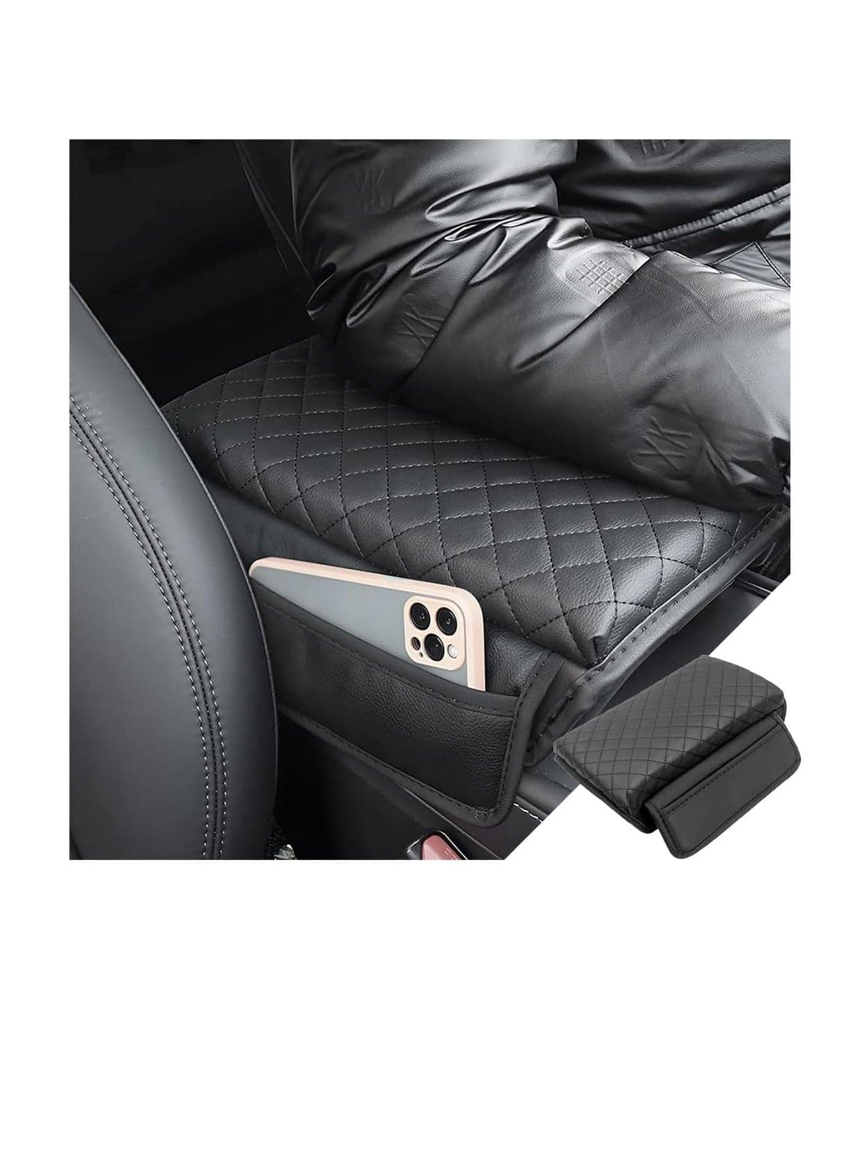 Car Armrest Cushion Carbon Fiber Leather Auto Center Console Pad Memory Foam Armrest Box with Storage Bag Universal Fit for Most Vehicles Black 1 Pcs