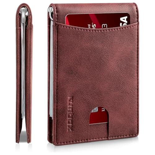 RUNBOX Slim Wallet for Men Genuine Leather RFID Blocking Bifold Minimalist Front Pocket Mens Wallet with Money Clip Thin Gift Box
