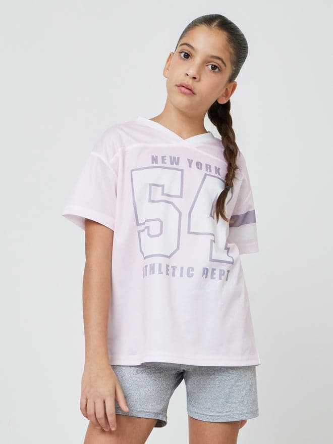 Styli Teen Girls Varsity Print Oversized T-Shirt