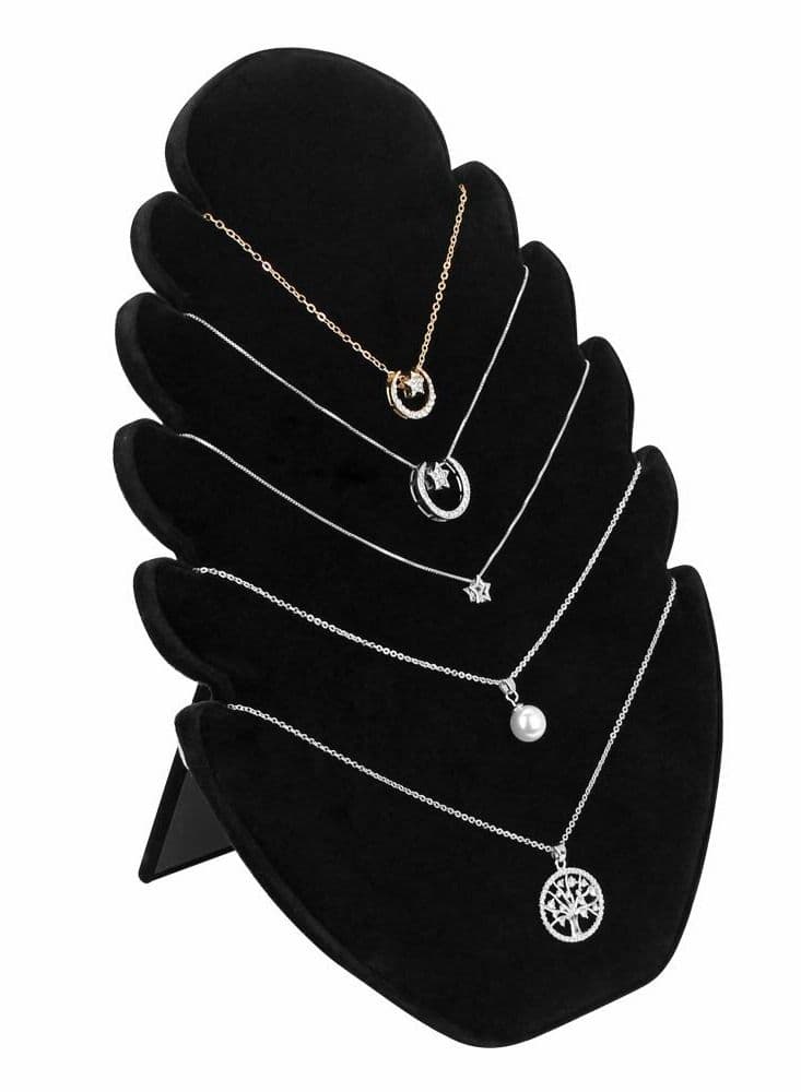 Necklace Display Stand, Black Velvet Jewelry Organizer Stand Easel Hanging Jewellery Tower Pendant Holder with 5 Notches for Chains, Bracelets, (8 x 11 0.6 Inches)