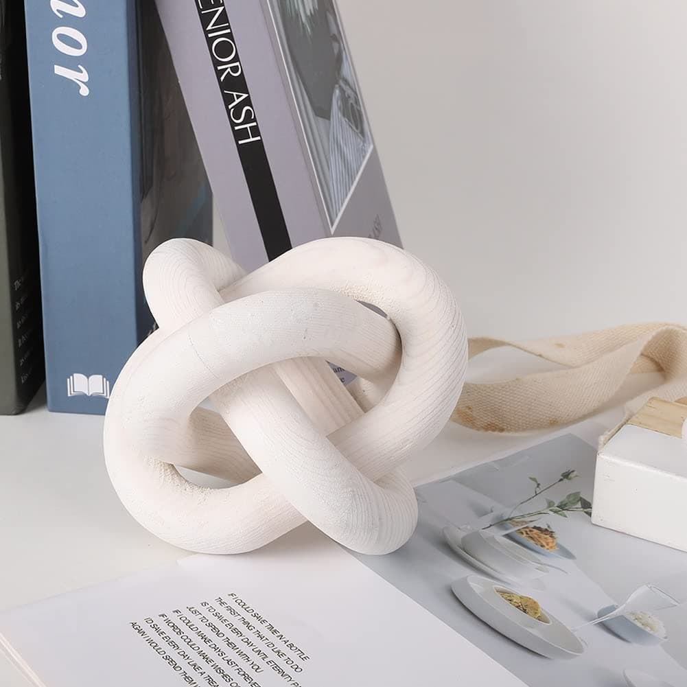 Jlong Wood Knot Decor 3Link Wood Chain Link Coffee Table Decor Small Shelf Decor Accents Hand Carved Modern Farmhouse Boho Wooden Knot Decorative Chain Wood Decor for Living Room Bedroom Office