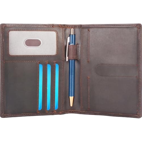 STAR VISTA Luciano Leather Pocket Journal Cover for 35 x 55 Field Notes or Moleskine Cahier Travel Passport Wallet with RFID Blocking 6 Card Slots Zipper Compartment 2 Notebooks Pen Included