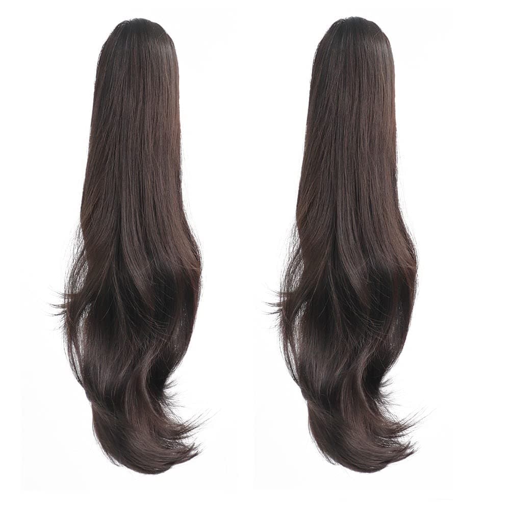 HSPJHTM Dark Brown Ponytail Extensions2 PCS Ponytails Extensions for Women 24 Synthetic Claw Clip in Pony Tail Hair Extentions Halloween Fluffy Hairpiece for Daily Use