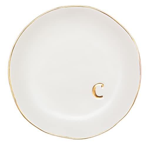 COLLECTIVE HOME - Ceramic Jewelry Tray, Decorative Trinket Dish for Rings Earrings Necklaces Bracelet Watch Keys, Birthday Mother's Day Christmas Gift for Women, 4.75", White Surface (C)