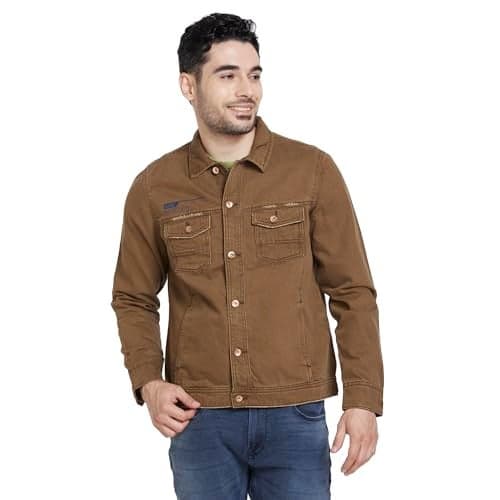 Spykar Khaki Slim Fit Full Sleeves Solid Jackets For Men