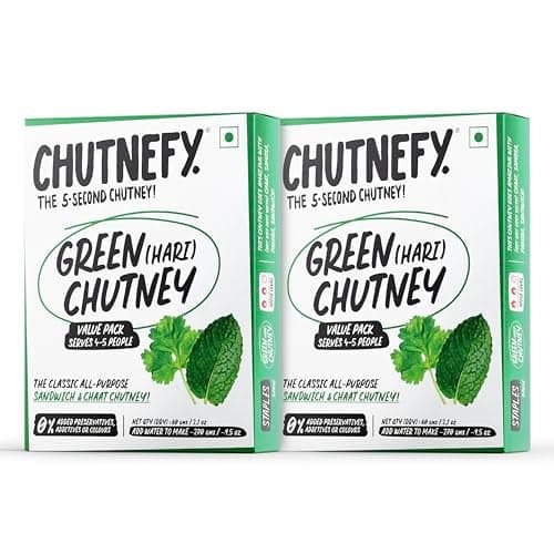 Chutnefy Freeze-Dried Green (Hari) Chutney Mix | 60g Freeze-Dried Instant Dry Mix | Just Add Water to Make 4-5 Servings (270 g) Each | 2 × 60g | 0% Preservatives or Additives