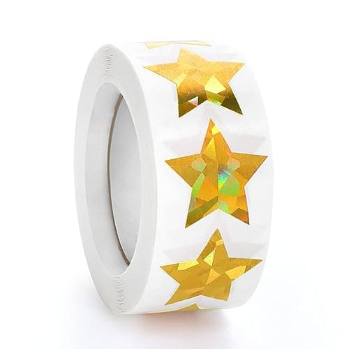 500 PCS Holographic Gold Star Stickers, 1 inch Self Adhesive Metallic Glitter Foil Stickers Sparkly Star Sticker Reward Behavior Chart Labels for Kids Students Teachers Supplies